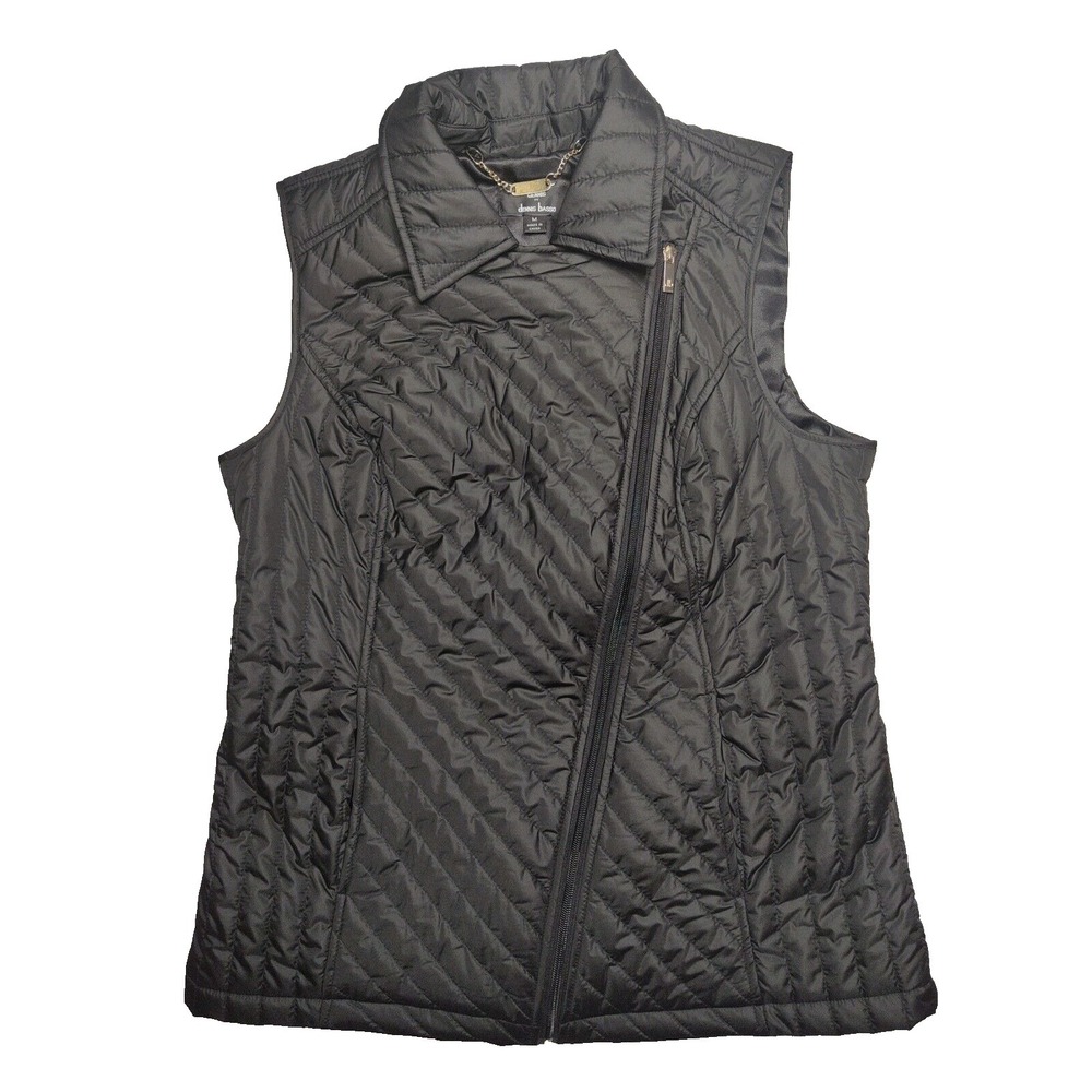 Dennis Basso Women Medium Black Asymmetrical Zip Lightweight Puffer Vest EUC